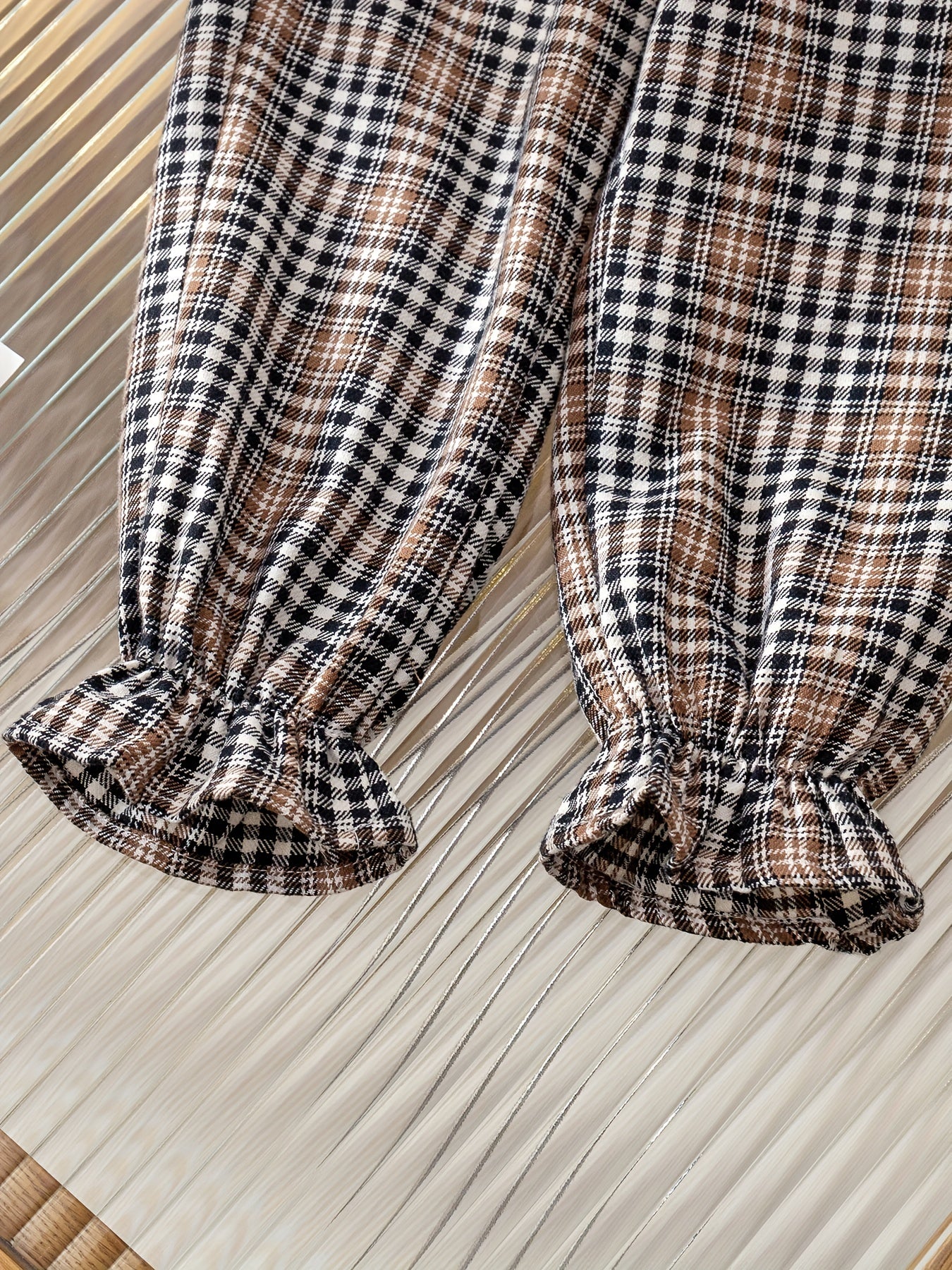 Girls' Plaid Print Ruffle Jogger Trousers For Kids Outfit