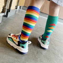 2 Pairs Kids Rainbow Striped Dinosaur Socks