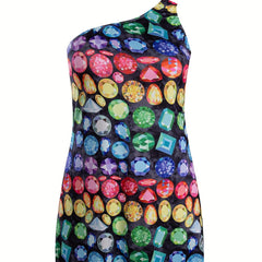Diamond Print One Shoulder Lounge Dress
