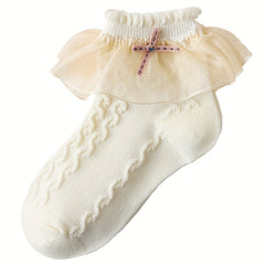 6 Pairs Girls Cotton Blend Ruffle Lace Short Crew Socks for Spring