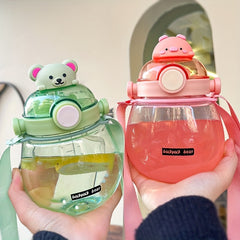 27oz Leak Proof Corgi Water Bottle with Straw & Strap for Girls