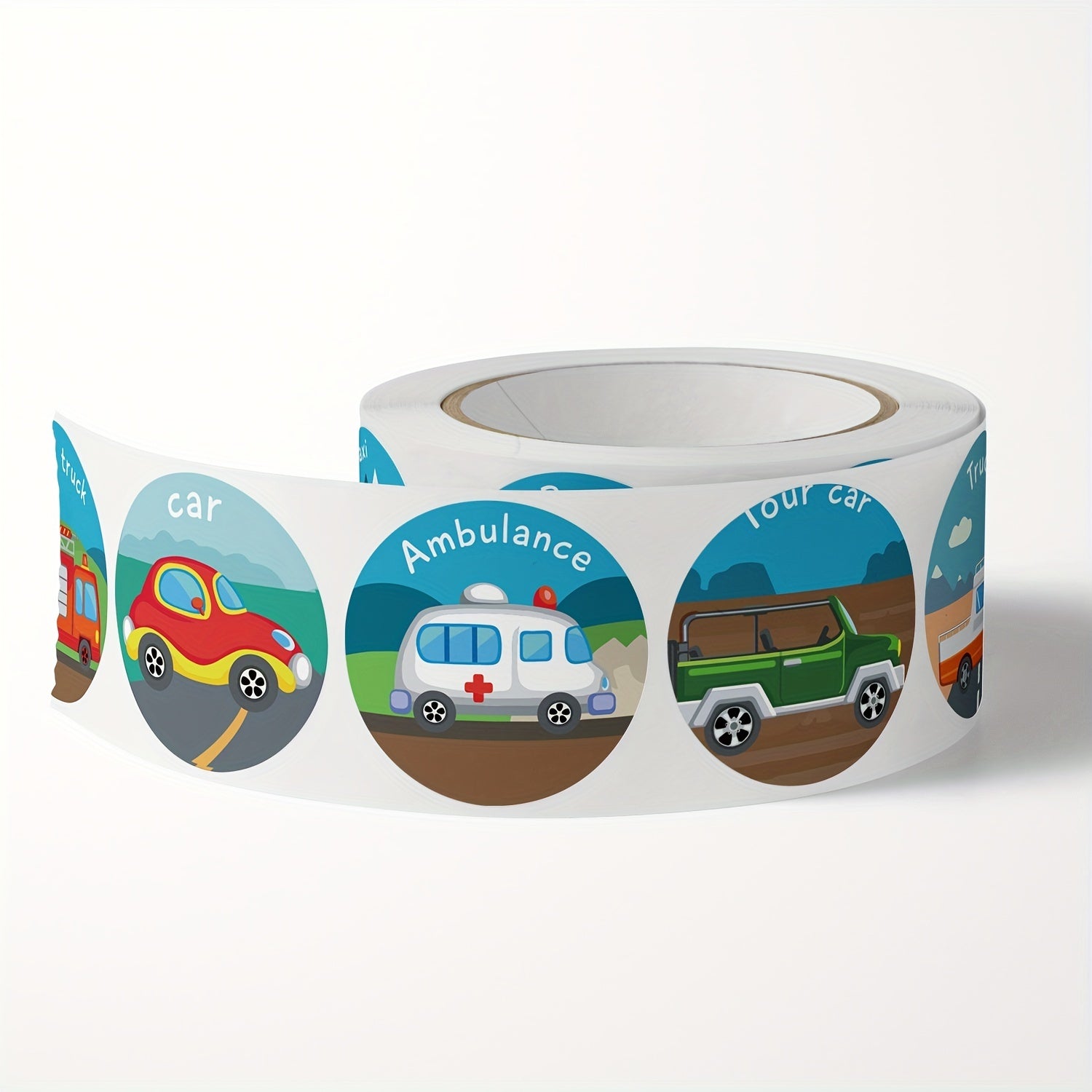 500 Cartoon Tractor Car English Learning Stickers Roll