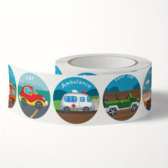 500 Cartoon Tractor Car English Learning Stickers Roll