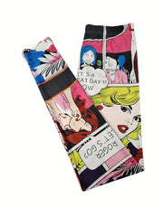 Comic Print Leggings Casual Sporty Skinny Leggings