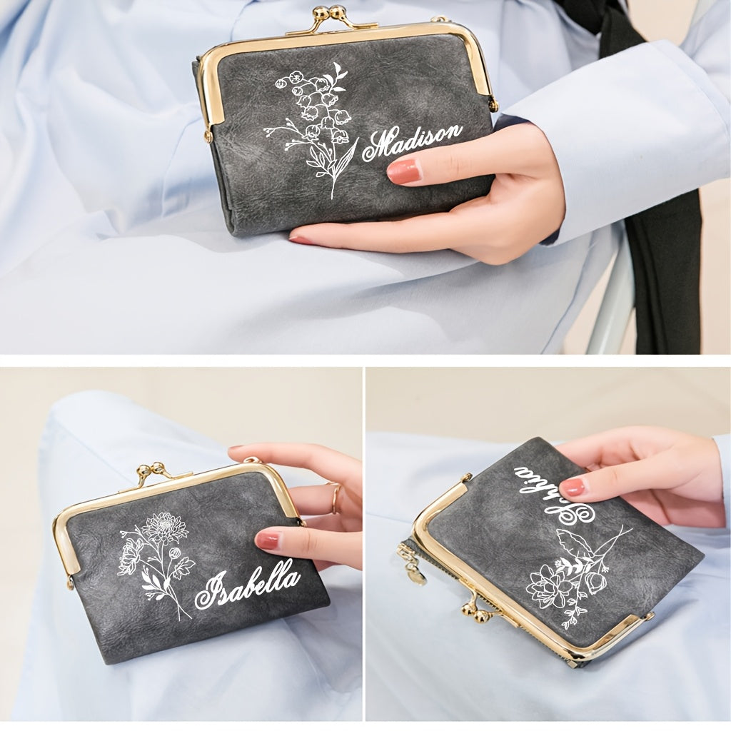 Personalized Floral Name Wallet for Women Custom Birth Month & Name