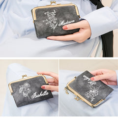 Personalized Floral Name Wallet for Women Custom Birth Month & Name
