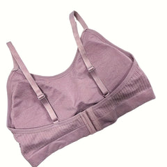 Sports Bra Seamless Ribbed with Removable Pads High Stretch Bra