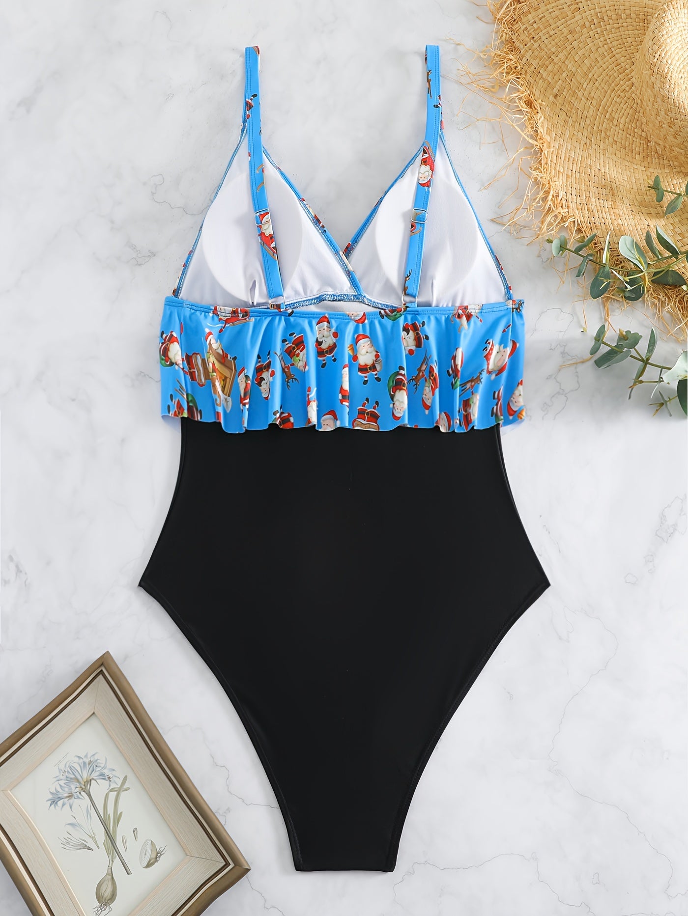 Santa Claus Print One Piece Bathing Suit