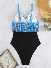 Santa Claus Print One Piece Bathing Suit