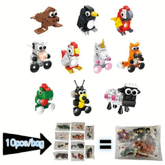 10pcs Animal Building Block Set - Parrots, Penguins, Sheep, Cows, Puppies