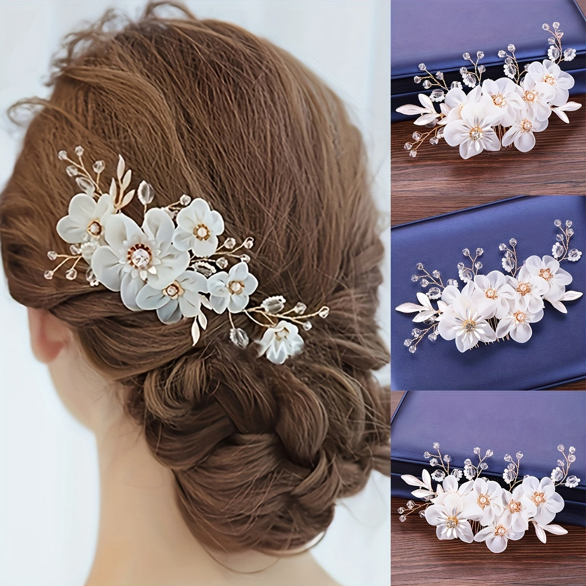 Bridal Hair Jewelry Hairpin Set Ceramic Flowers High Bridal Hair Jewelry