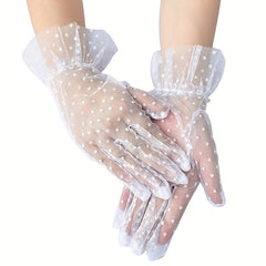 Women Lace Short Gloves Polka Dot Mesh Gloves For Wedding