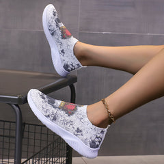 Skull Print Platform Sneakers Slip On Outdoor Shoes