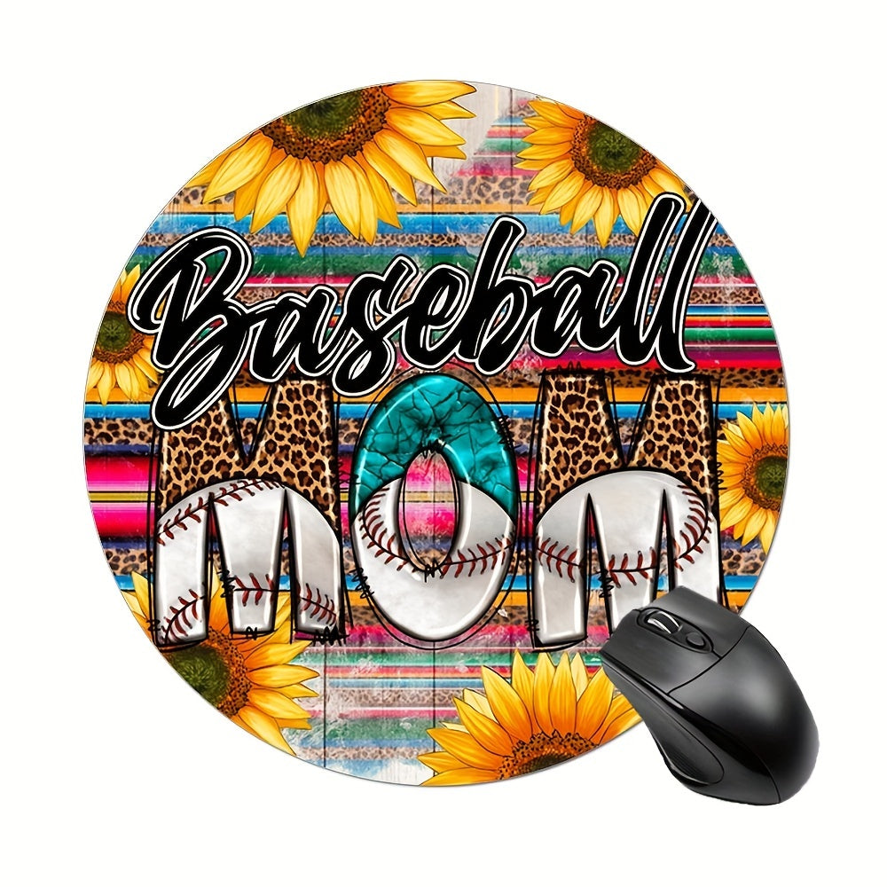 Baseball Mom Round Mouse Pad Non Slip Rubber Base Small Size 7.87x7.87x0.1 Inch