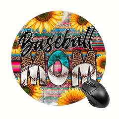 Baseball Mom Round Mouse Pad Non Slip Rubber Base Small Size 7.87x7.87x0.1 Inch