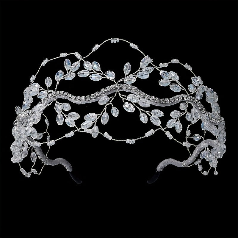 Crystal Crown Hair Hoop Mesh Beaded Hairbands Wedding Bridal Tiaras