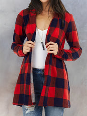 Plaid Print Cardigan Open Front Long Sleeve