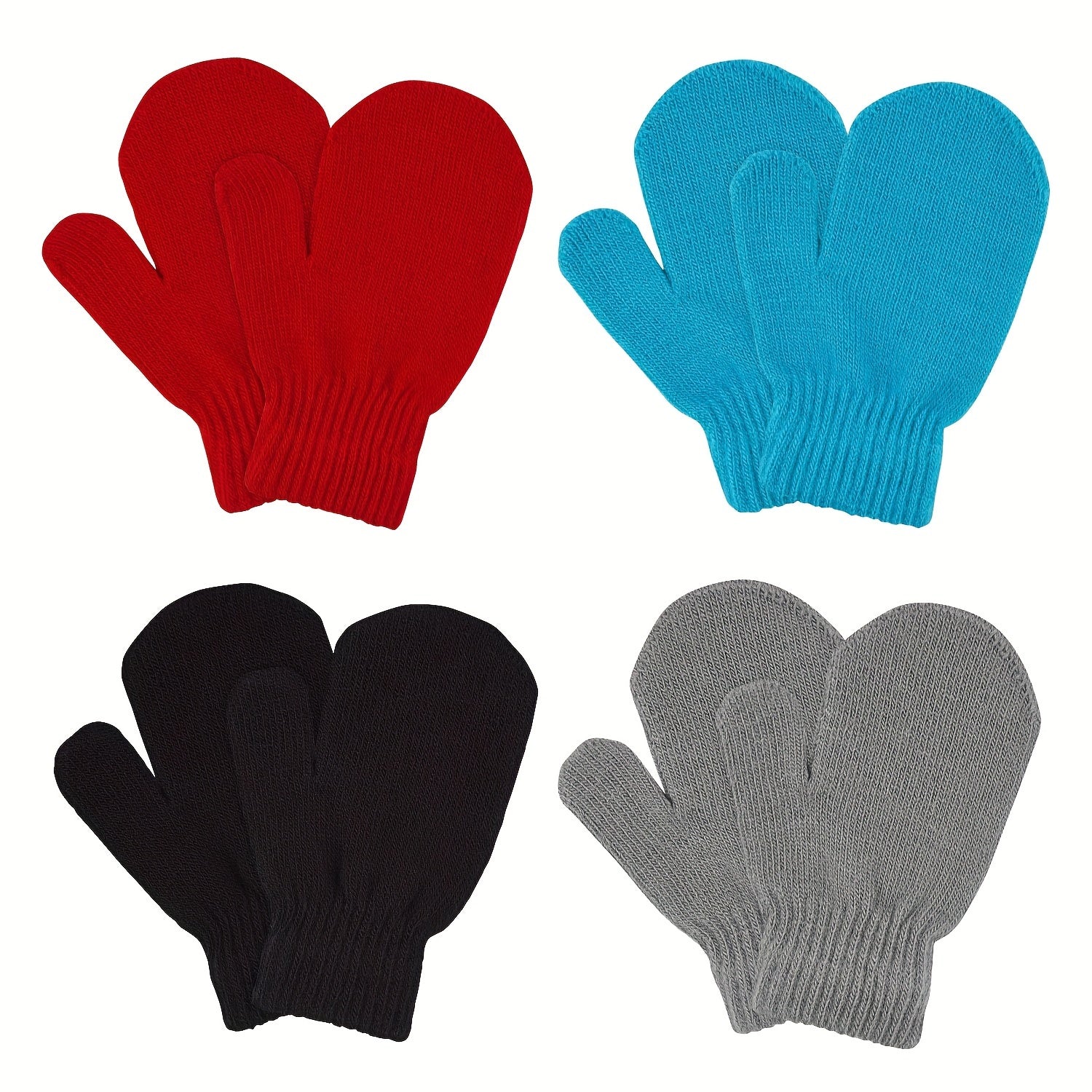 4 Pairs Winter Sports Mittens for Kids, Warm Knitted Gloves
