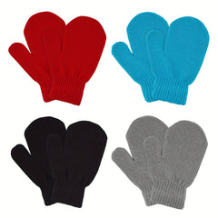 4 Pairs Winter Sports Mittens for Kids, Warm Knitted Gloves