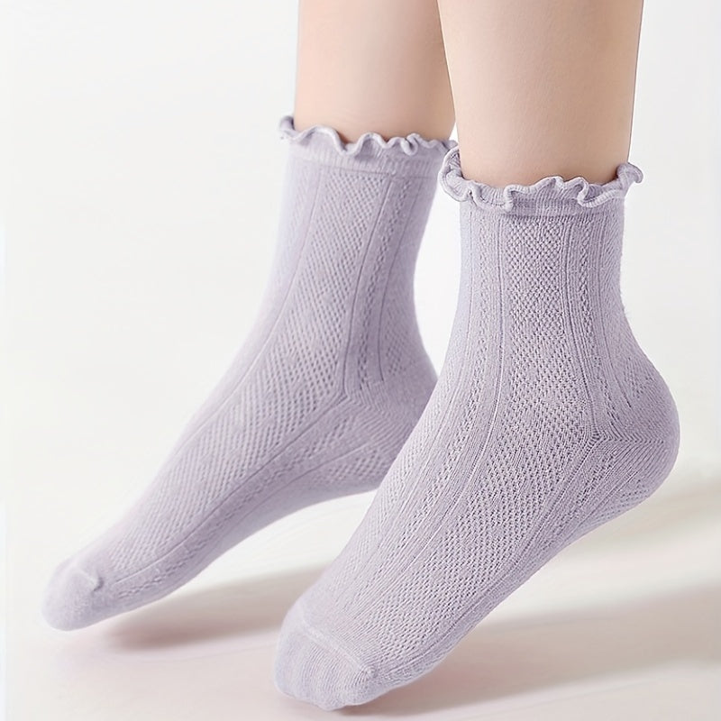 5pairs Girls Cotton Blend Lace Princess Crew Socks