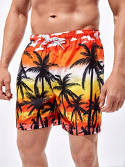 Comfy Men's Beach Shorts with Sunset & Palm Tree Graphics