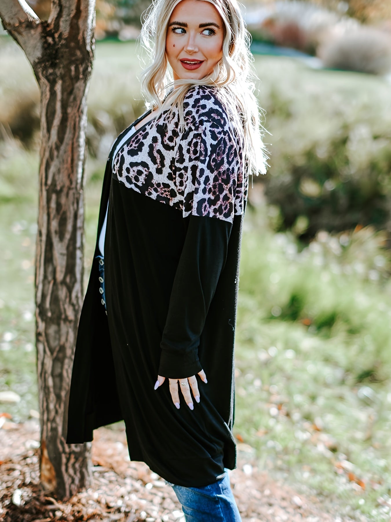 Leopard Print Long Sleeve Plus Cardigan