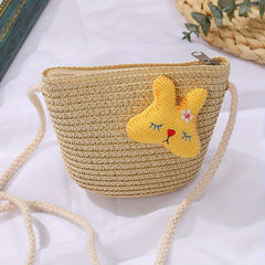 Straw Woven Rabbit Decor Crossbody Bag For Girls