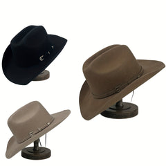 Western Cowboy Hat With Metal Buckle Mens Wool Knight Hats