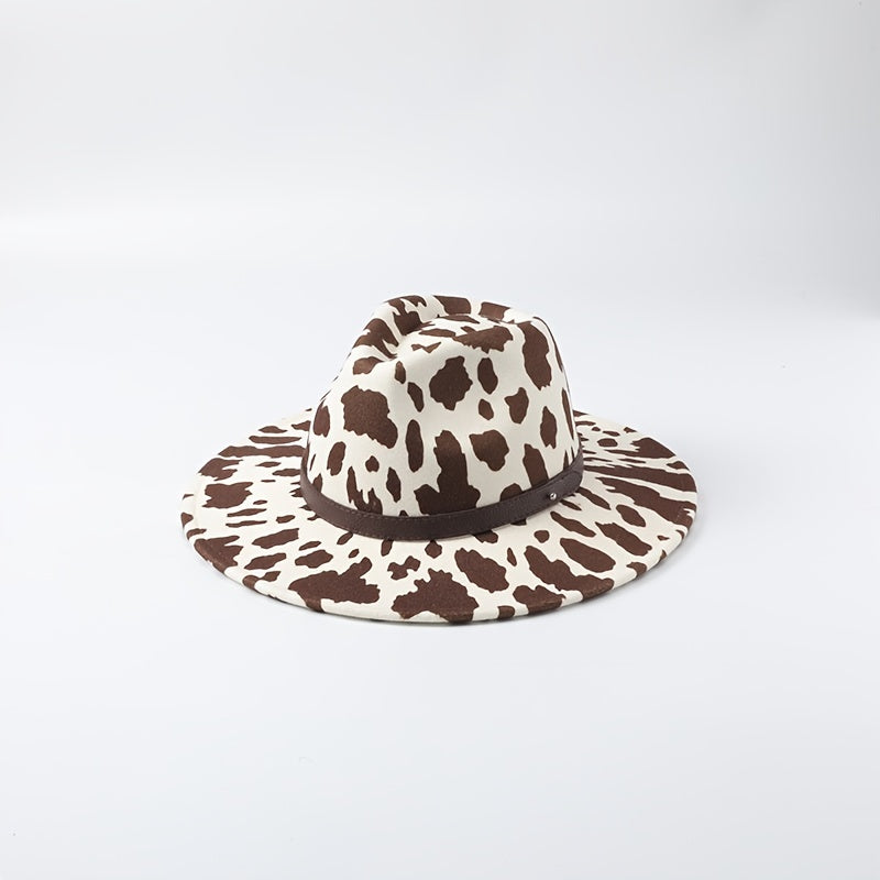 Leopard Pattern Fedora Wide Brim Winter Hat for Women