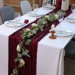Vintage Burgundy Cheesecloth Table Runner for Weddings and Parties