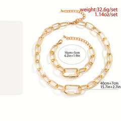 2pc Women's O Chain Metal Bracelet Necklace Set