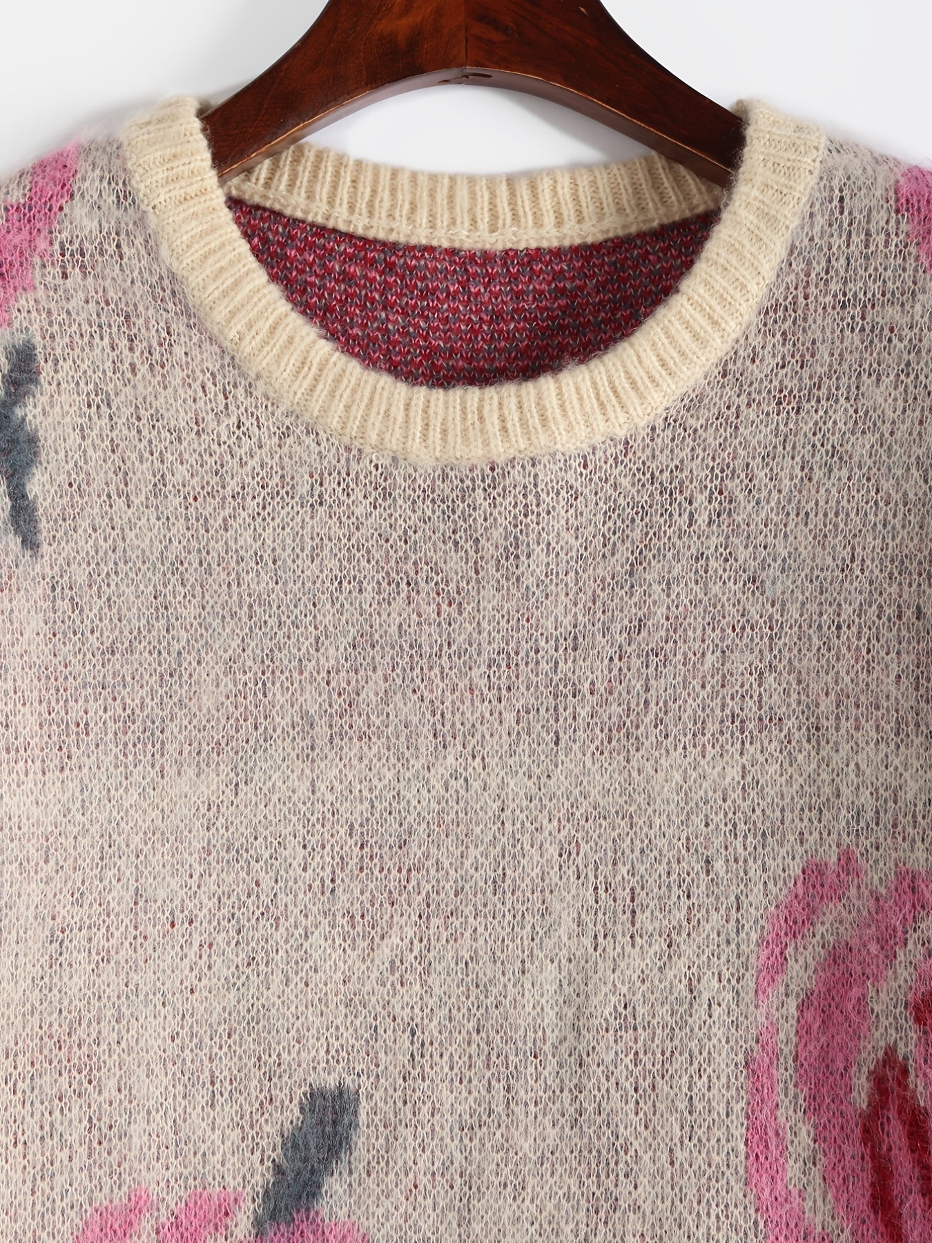 Floral Print Round Neck Knit Sweater Plus Size