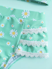 Girls Daisy Cami Top & Lace Trim Shorts Bikini Set