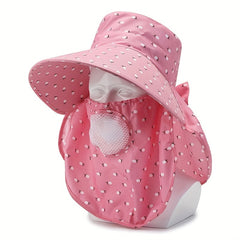 Cotton Sun Hat With Neck Gaiter Pink UV Protection