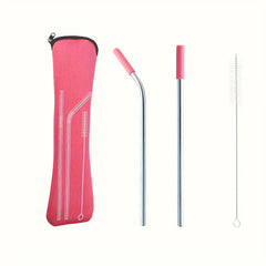 Stainless Steel Straws Set with Silicone Head Replacement, Brush, Storage Bag