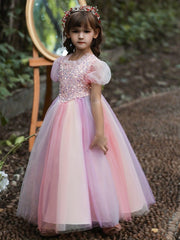 Sequins Princess Dress Puff Sleeves Fit Flare Girls Birthday Show