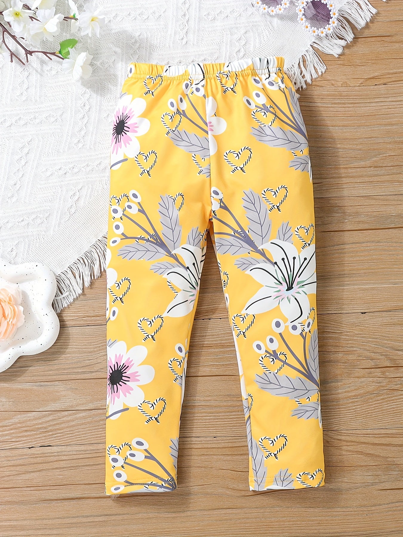 Kid Girls Flower Pattern Leggings Tight Breathable Stretch Leggings