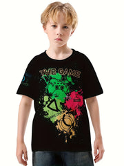 THE GAME Print Boy's T shirt Casual Short Sleeve Summer Outdoor Top