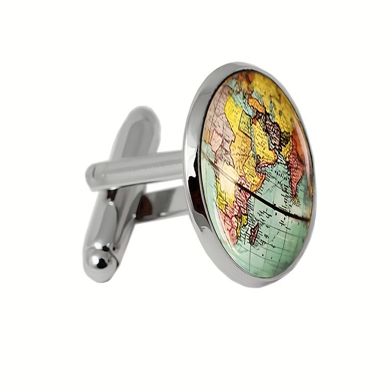 Retro Style World Map Cufflinks Glass Alloy Material