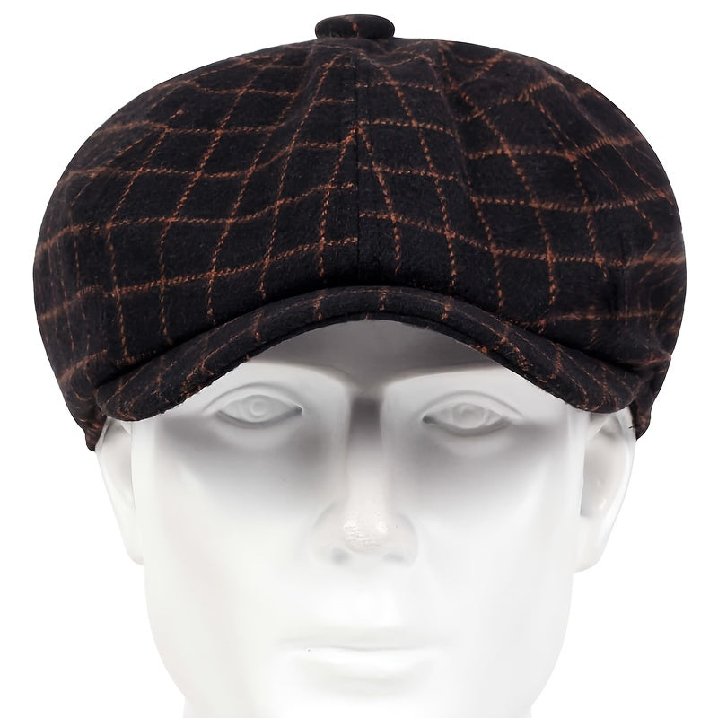 Men's Plaid Print Short Brim Newsboy Hat