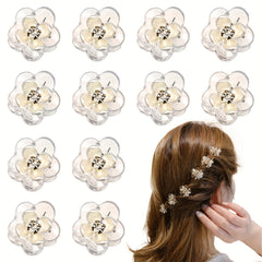 Mini Rhinestone Hair Clips Small Flower Claw Clips Hair Accessories For Girls