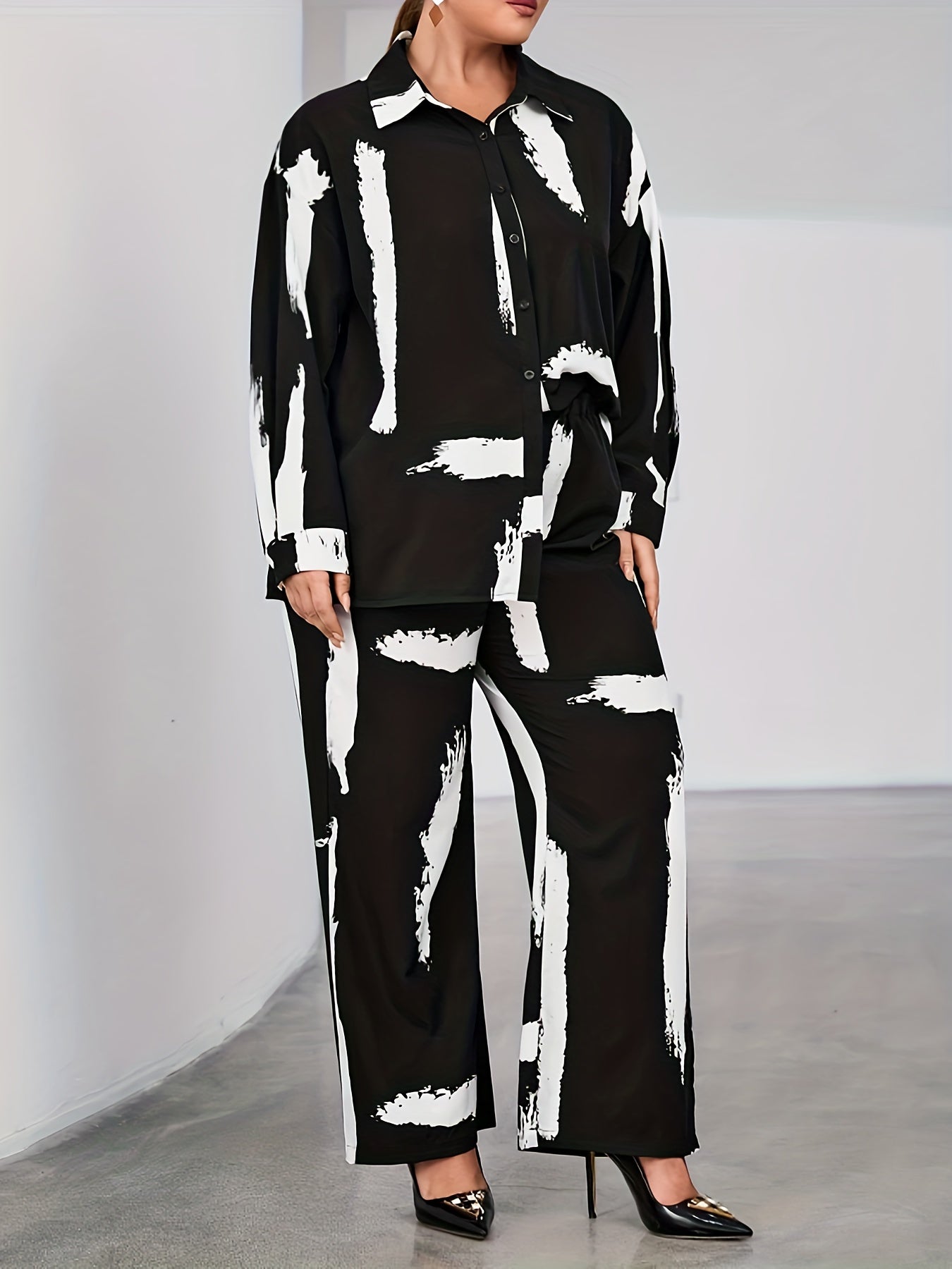 Brush Print Long Sleeve Shirt & Pants Set