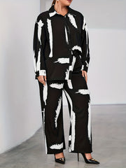 Brush Print Long Sleeve Shirt & Pants Set