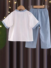 Boys Astronaut Pajama Set Short Sleeves & Bottoms Comfortable Cozy Loungewear