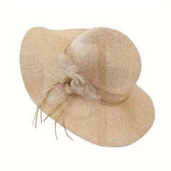 Floppy Mesh Breathable Sun Hat Flower Decor Solid Bucket Hat