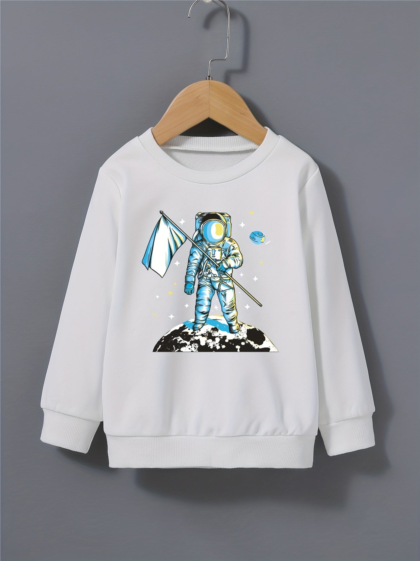 Boy's Astronaut Print Crew Neck Sweatshirt Long Sleeve Top