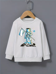 Boy's Astronaut Print Crew Neck Sweatshirt Long Sleeve Top