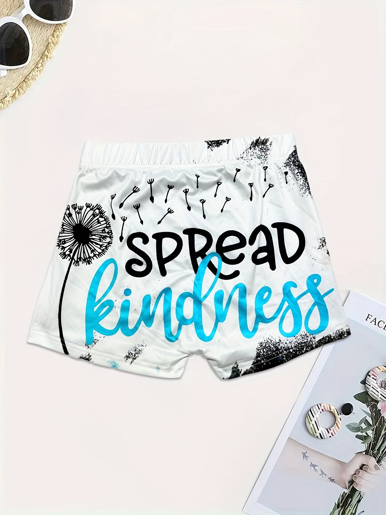 Letter & Dandelion Print Skinny Shorts Casual Shorts