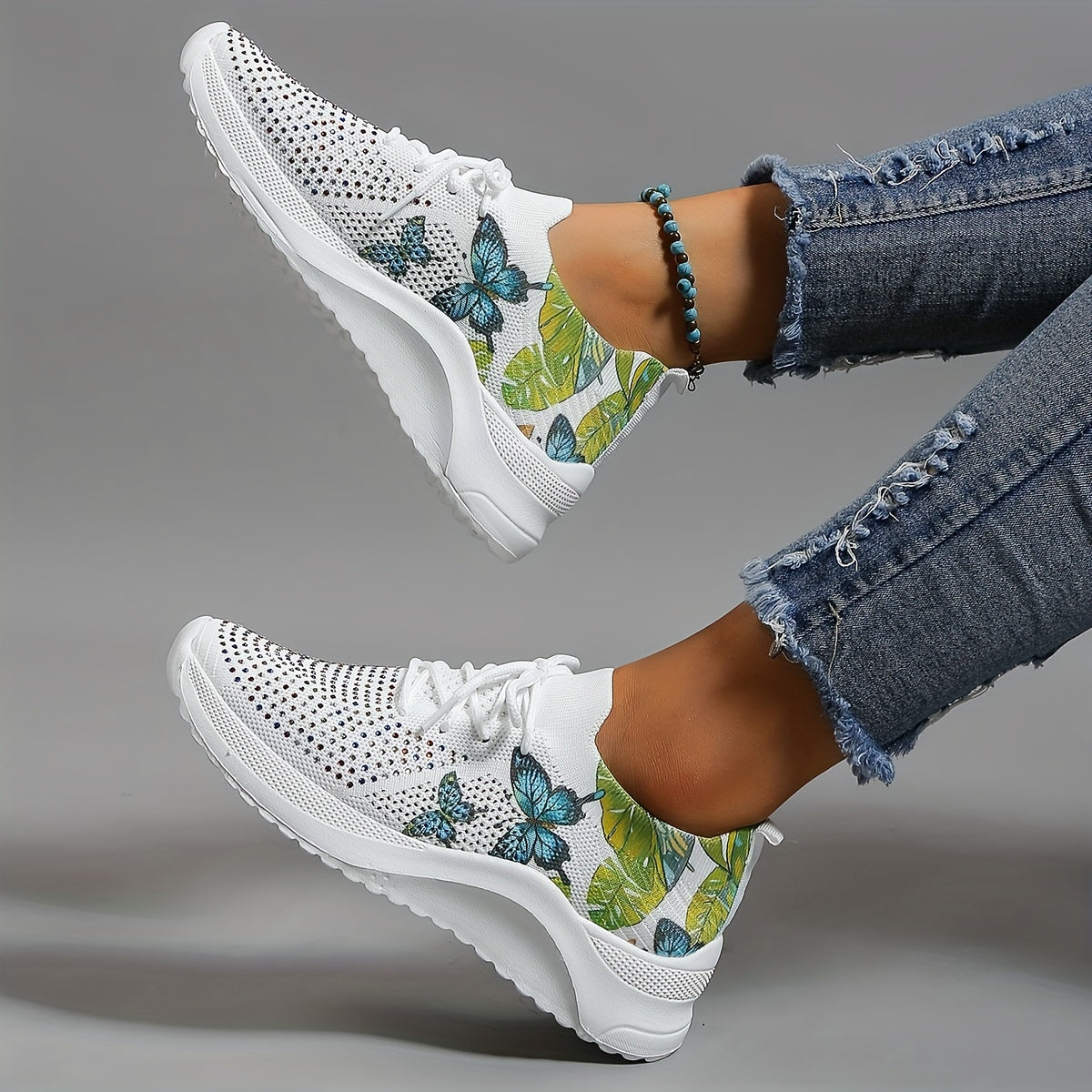 Women's Butterfly Print Sports Shoes Lace Up Running Shoes