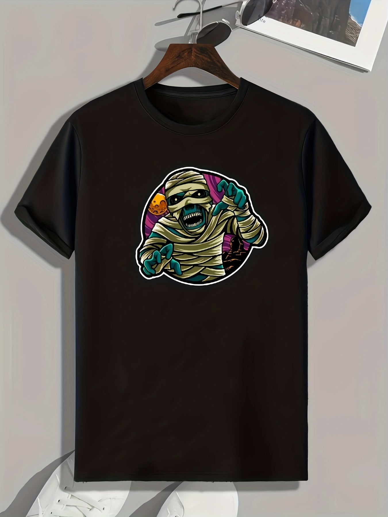 Halloween Zombie Pattern Print Men's Comfy Sports T Shirt Graphic Tee